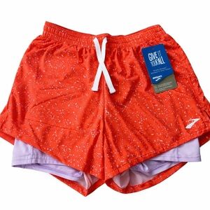 Brooks Women's Size XS Moment 5 Inch 2-in-1 Running Athletic Shorts Orange White